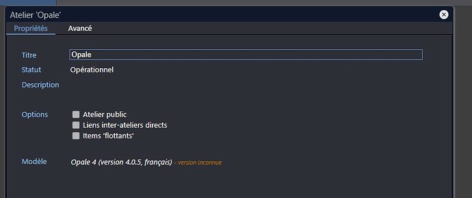 Propriétés de l'atelier